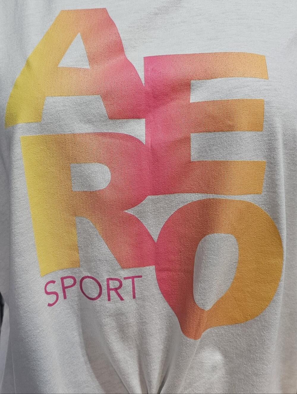 NWT Aeropostale White Short Sleeve Tee with Yellow-Orange-Pink Ombre Logo